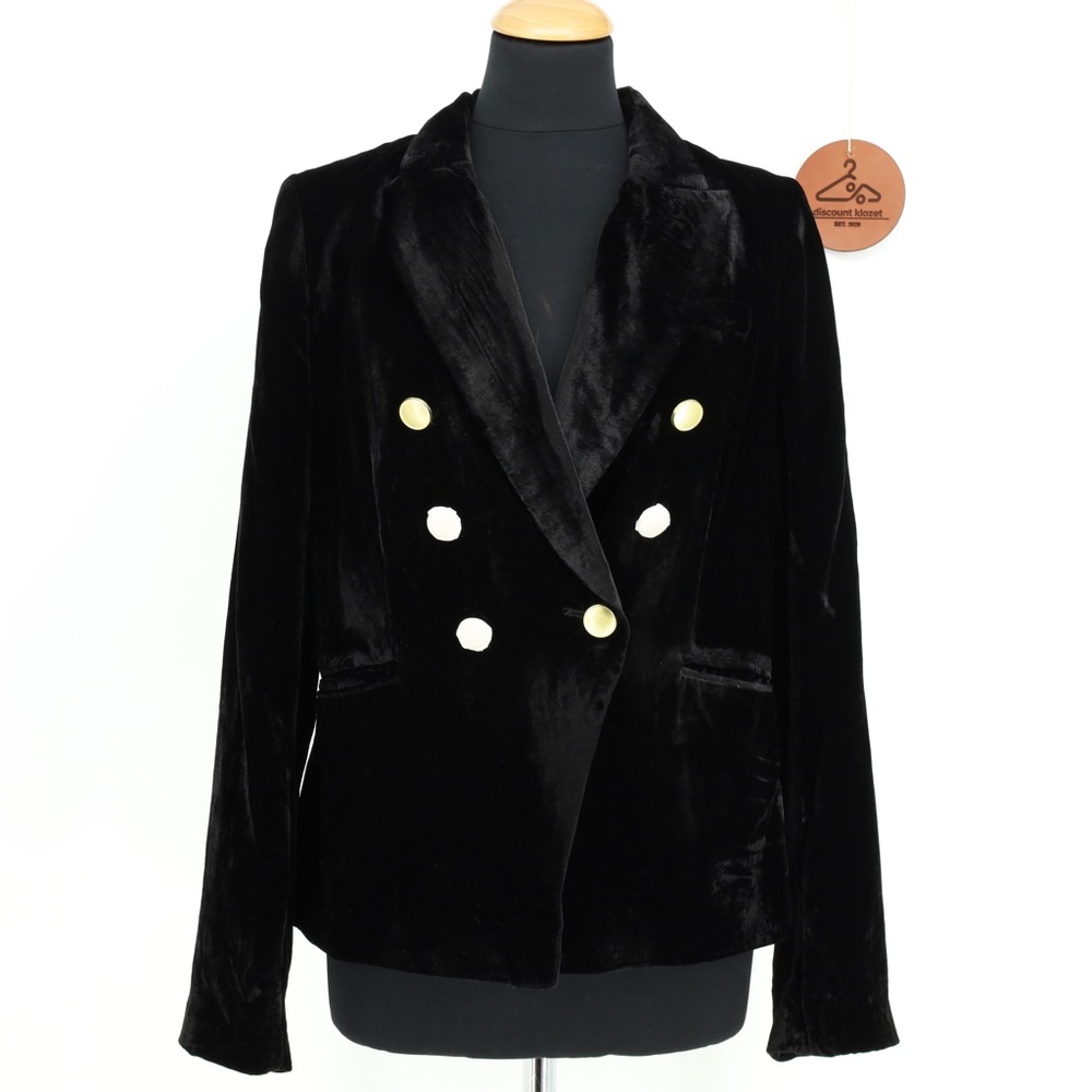 House of Harlow 1960 Black Velvet Double Breasted Blazer Gold Buttons Medium